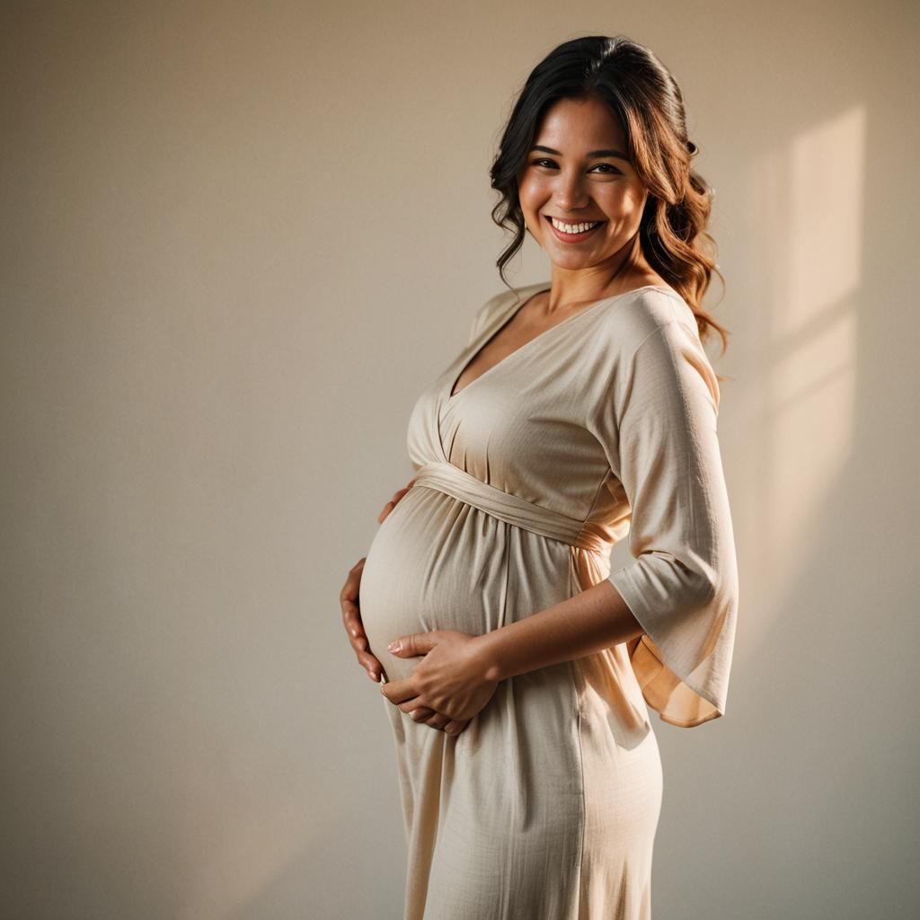 Beautiful Pregnant Woman Portrait in Golden Light