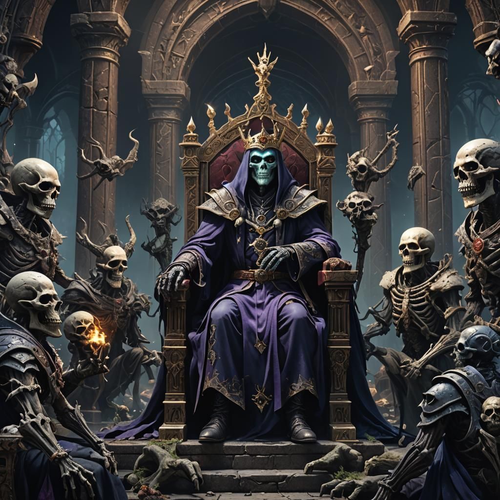 Lich Mage on Throne with Undead Entourage