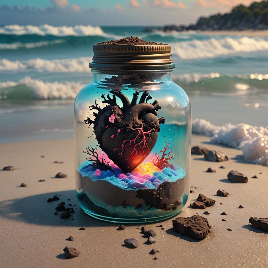 Jar of Dirt and Glowing Heart in Romantic Style