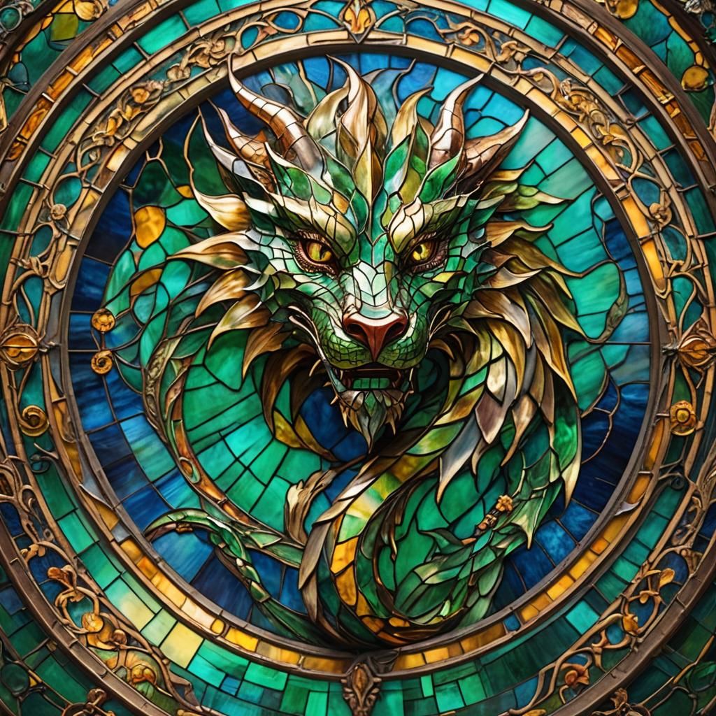 Stained Glass Dragon Art Nouveau Style
