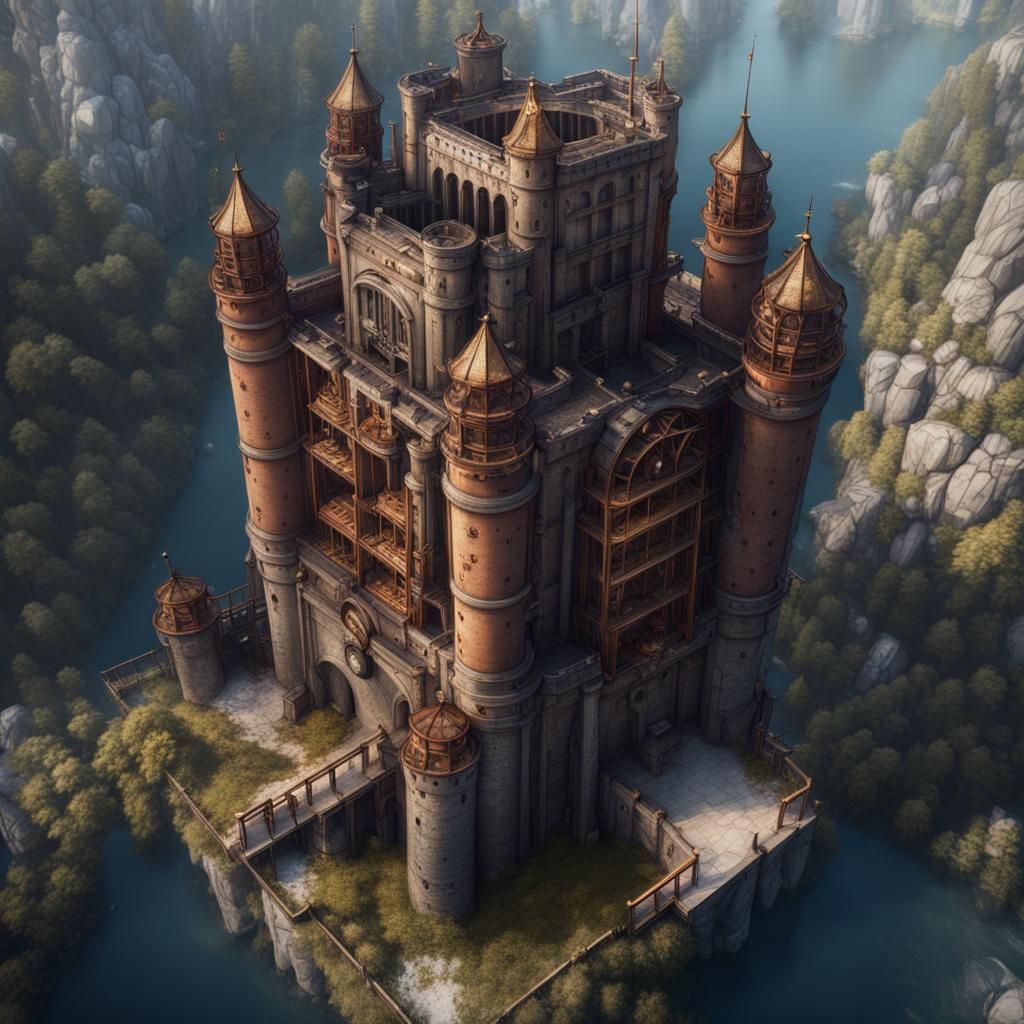 Industrial Royal Castle Watchtower in Detailed Matte Paintin...