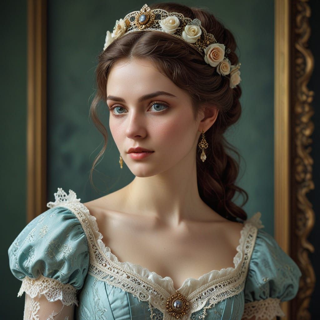 Victorian Era Young Woman, Ultra-Detailed Portrait