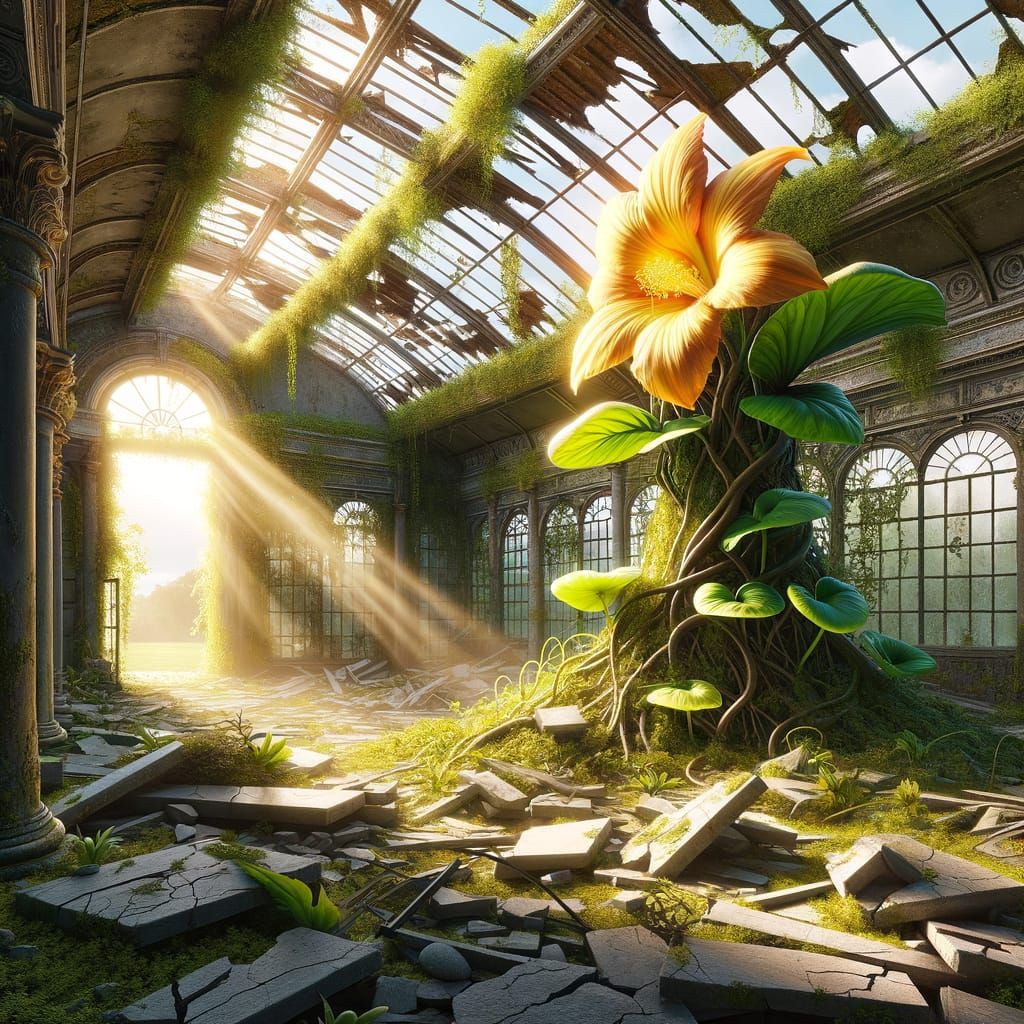 Hopeful Bloom: Nature Reclaims a Greenhouse