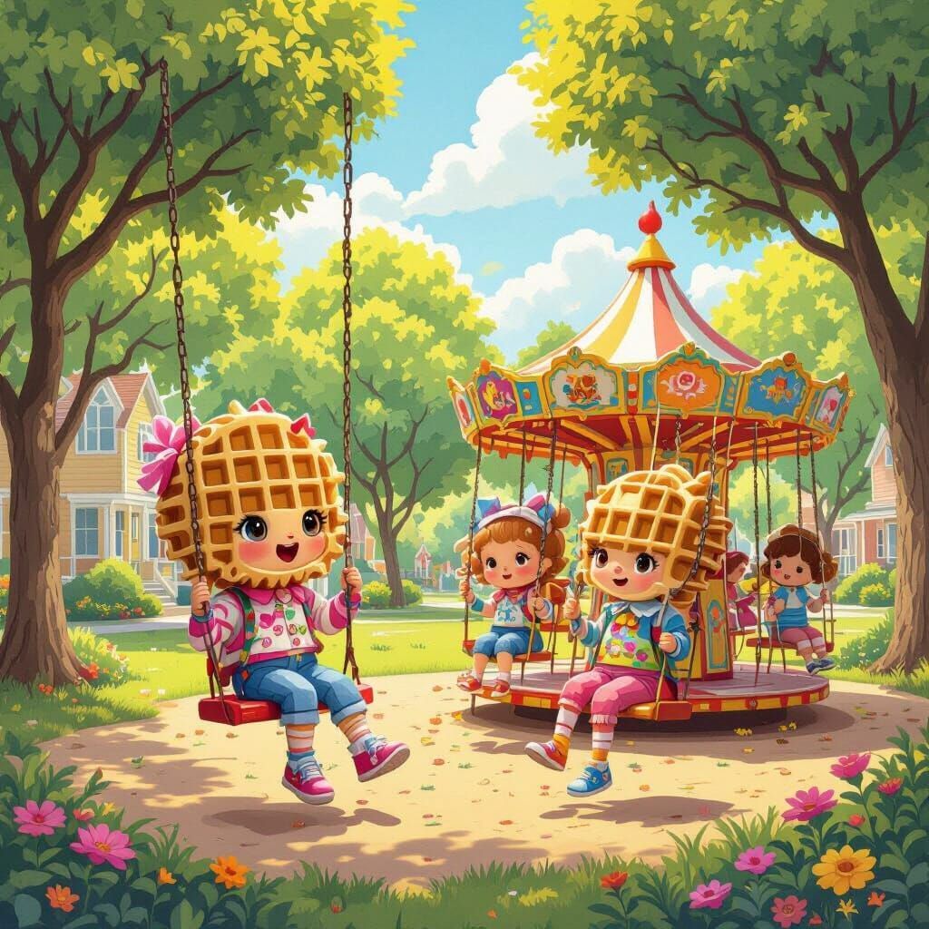 Whimsical Waffles Play in a Suburban Park