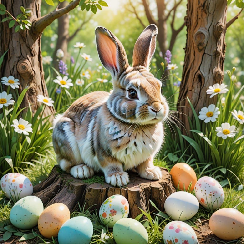 Whimsical Easter Bunny Illustration in Watercolor Style