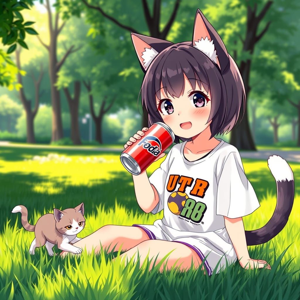 Anime Girl with Cat Features in Studio Trigger Style