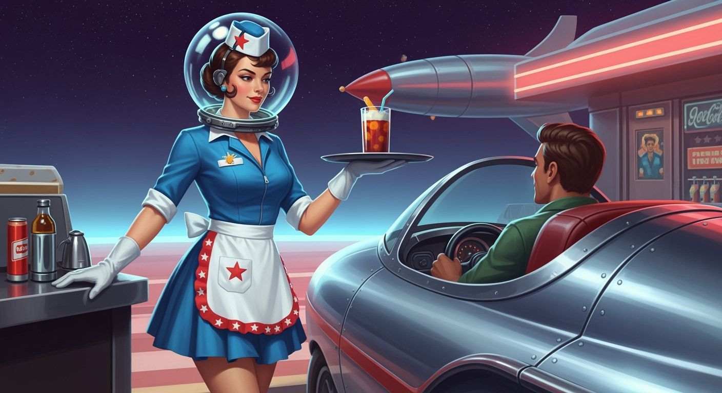 Atompunk Waitress at Space Drive-In, Digital Painting