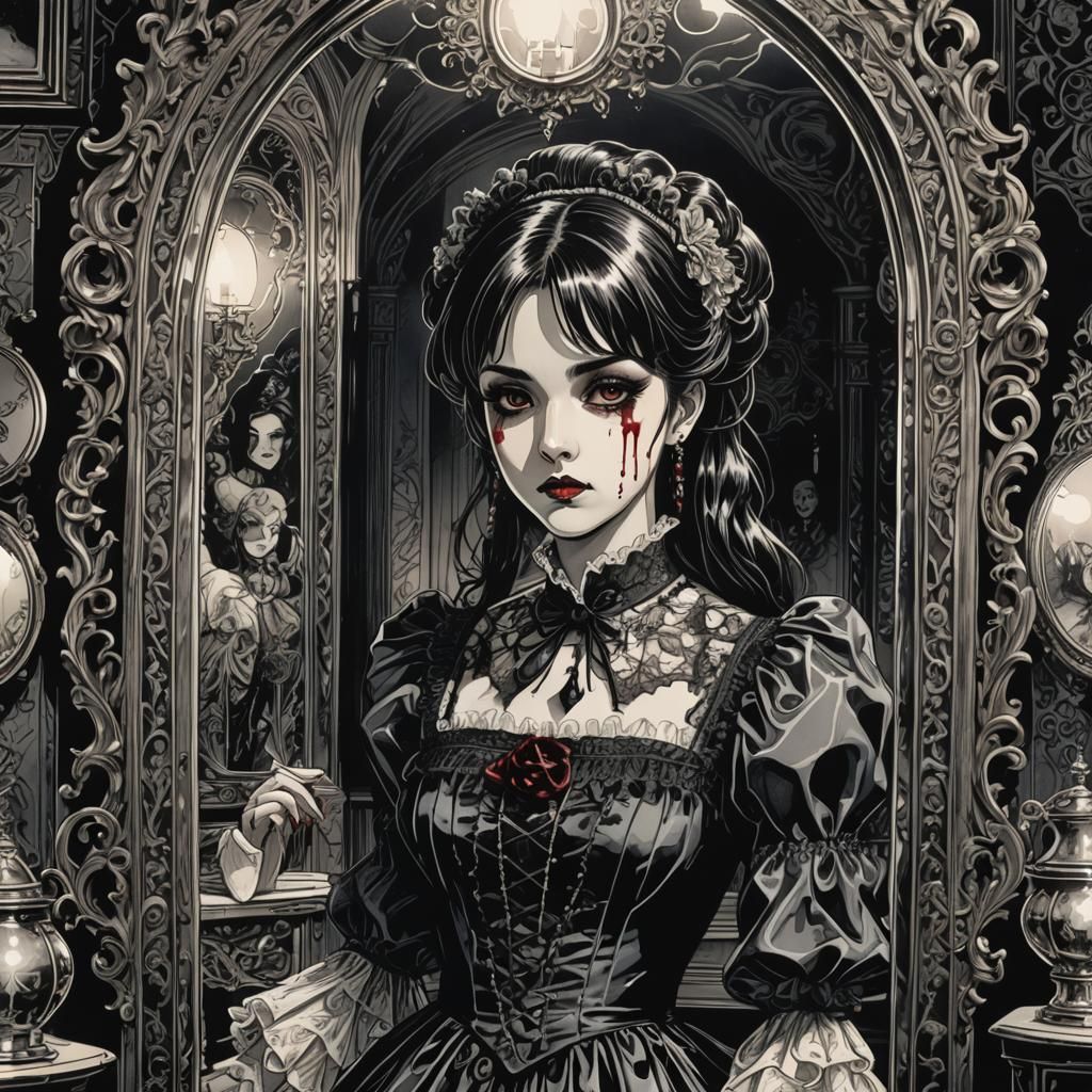 Gothic Horror: Bloody Mary in 80s Anime Style