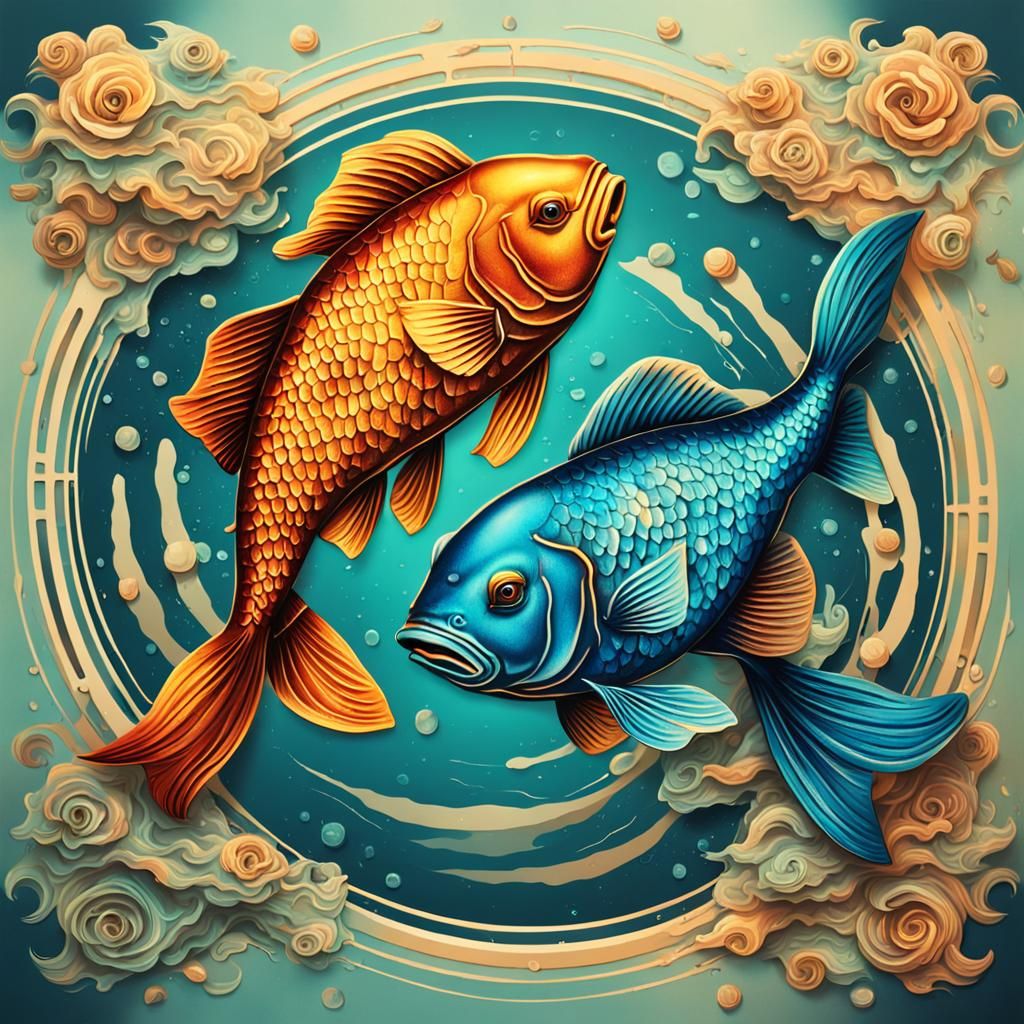 Retro Pisces Zodiac in Hyperrealistic Splash Art
