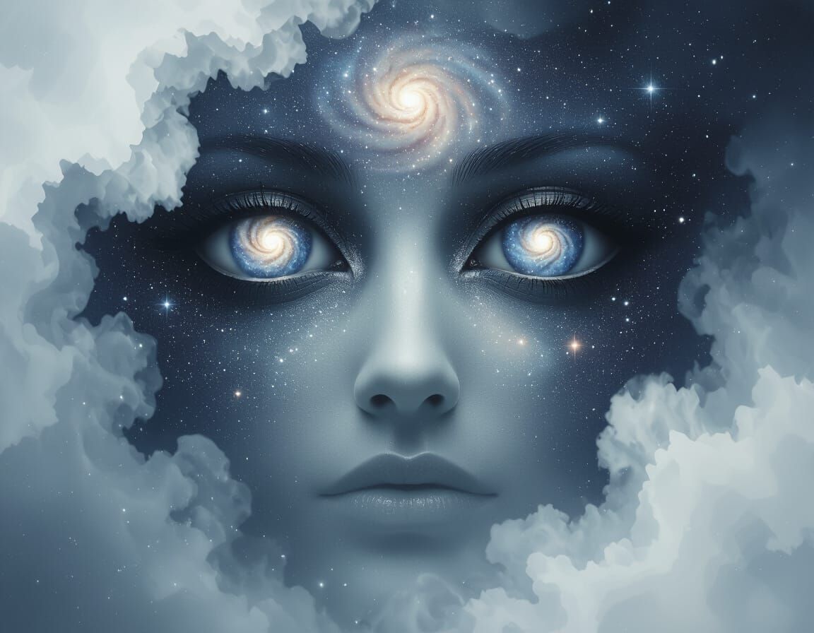 Surreal Cosmic Entity with Galaxy Eyes