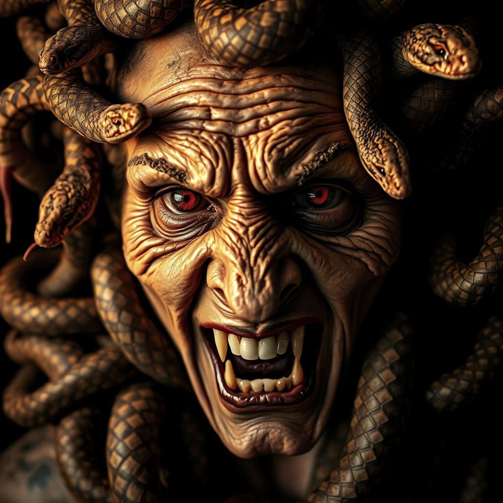 Medusa with hair of many snakes
