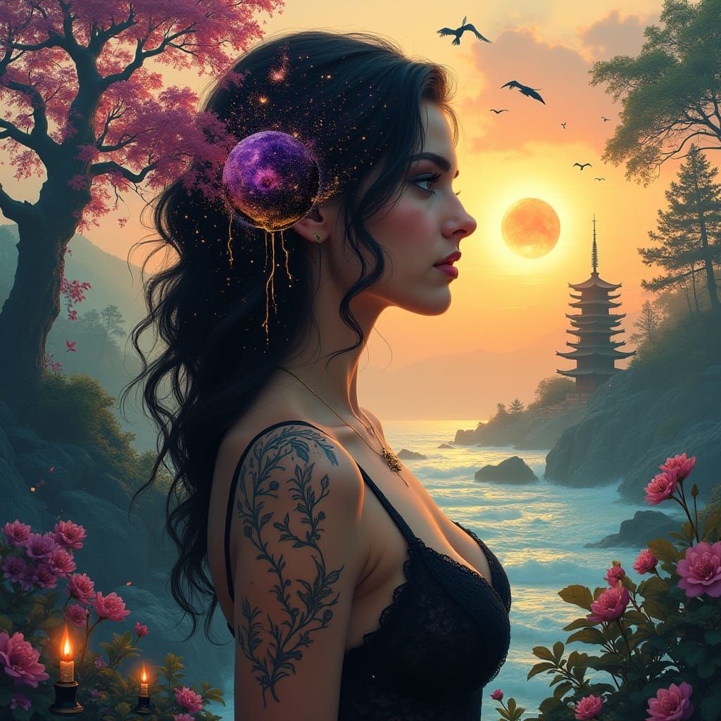 Sensual Dark Fantasy Portrait in a Mystical Garden