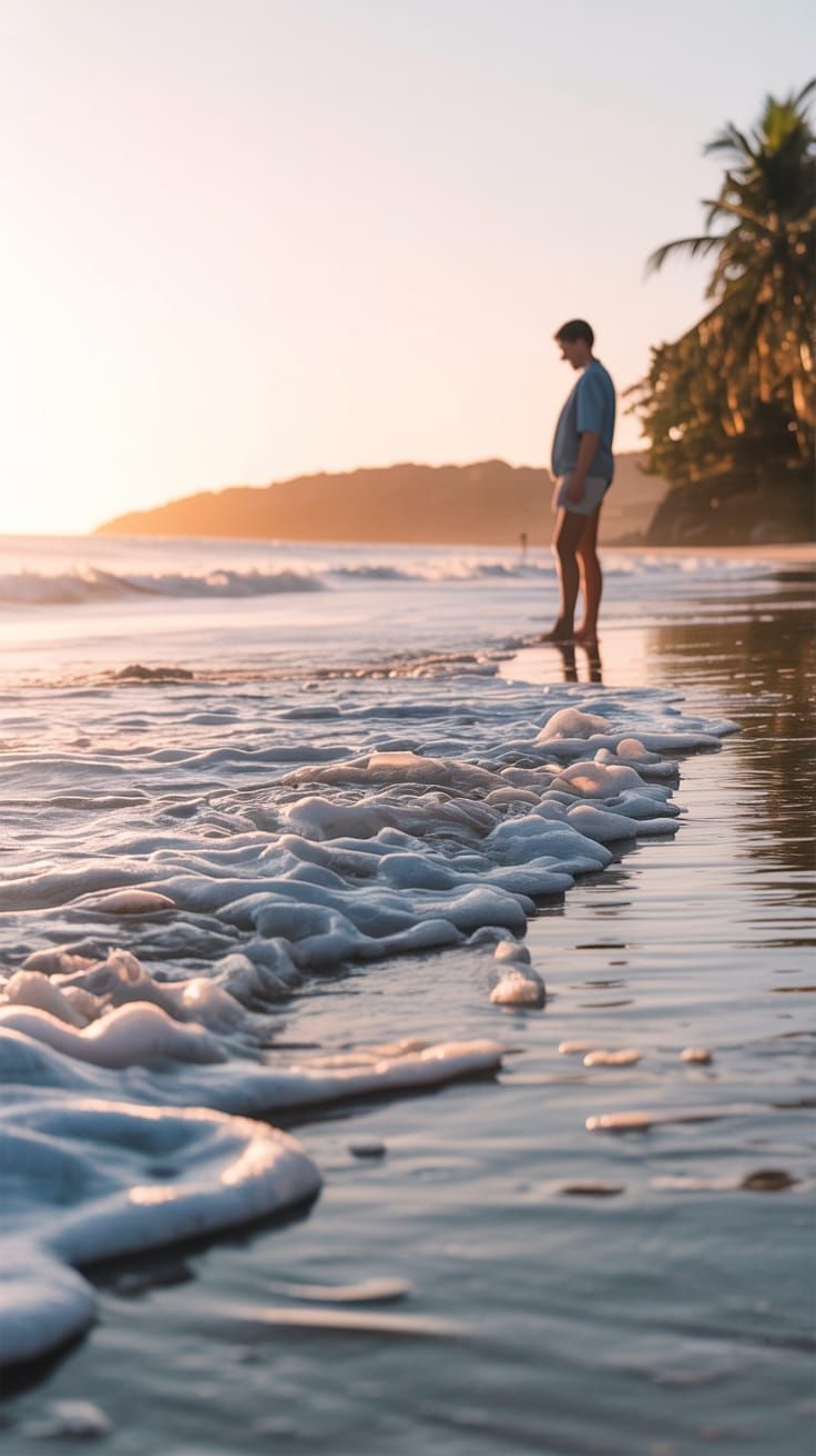 Peaceful Beach Scene at Sunset with Gentle Tides