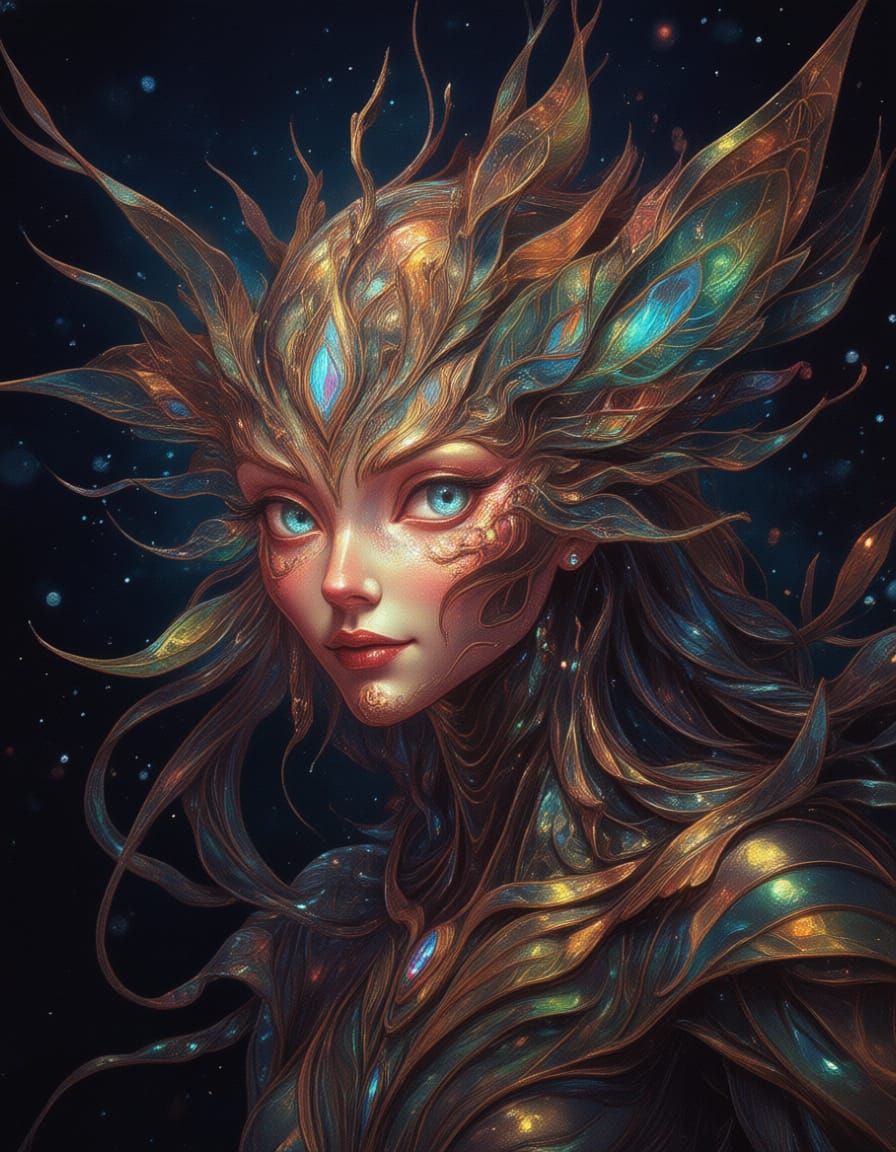 Magical Fantasy Portrait Art in Stained Glass Style