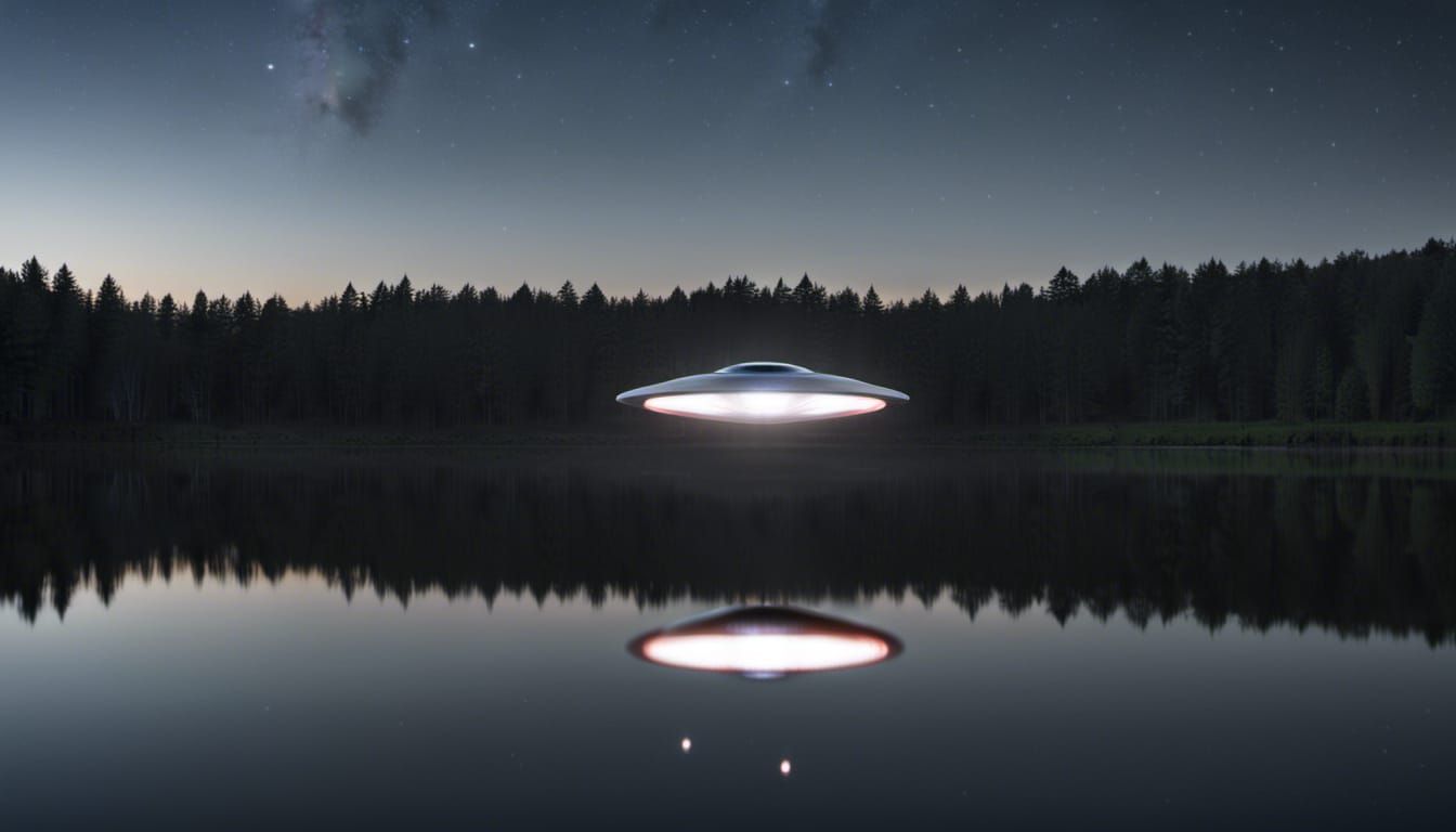 UFO Lights Reflecting on Lake at Night