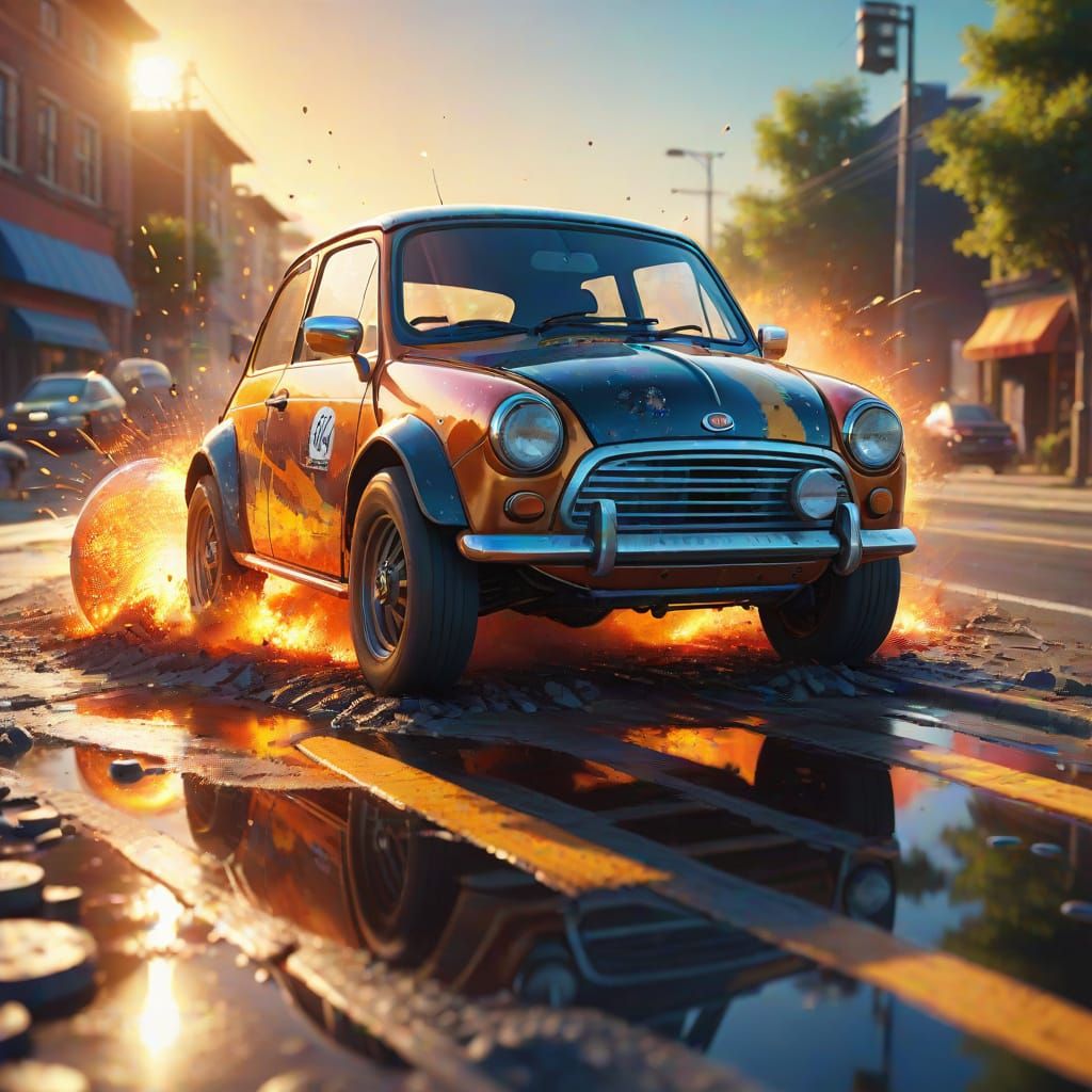 Small Car on Globe: Concept Art in 8K