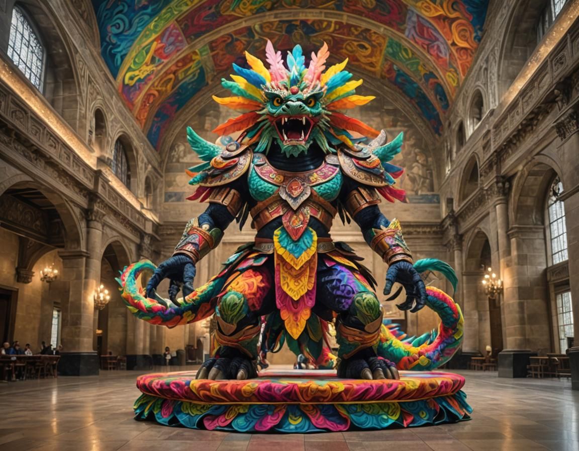 Quetzalcoatl in Rainbow Damask Fabrics