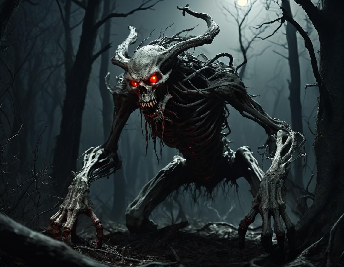 Grotesque Forest Creature in Macabre Style