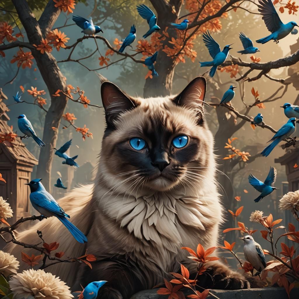Siamese Cat Falling Asleep: Detailed Matte Painting