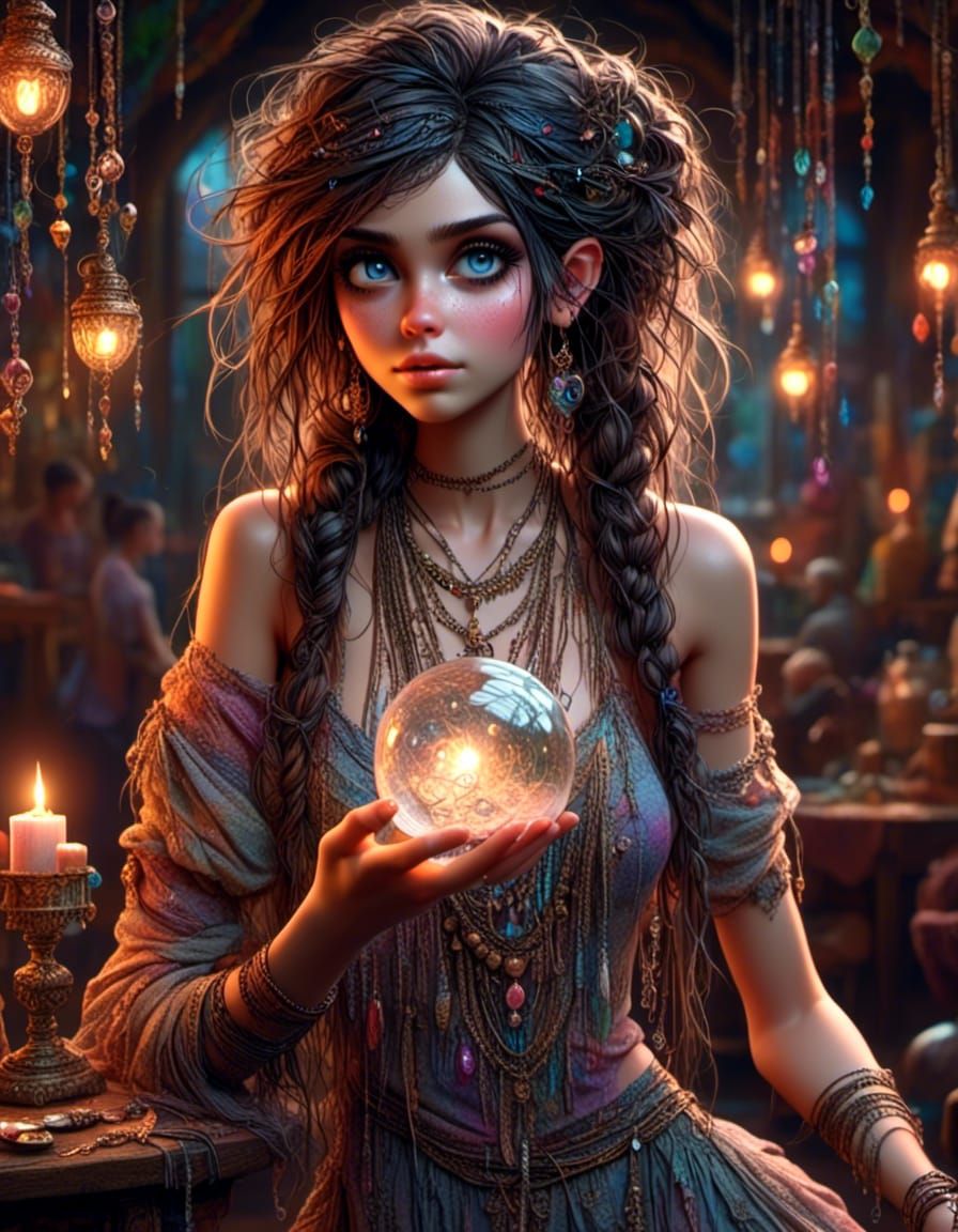 Gypsy Woman Gazing into Crystal Ball