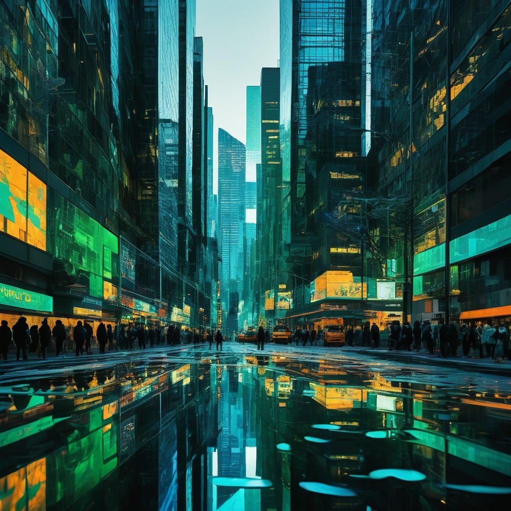 Abstract City Reflections in Op Art Style