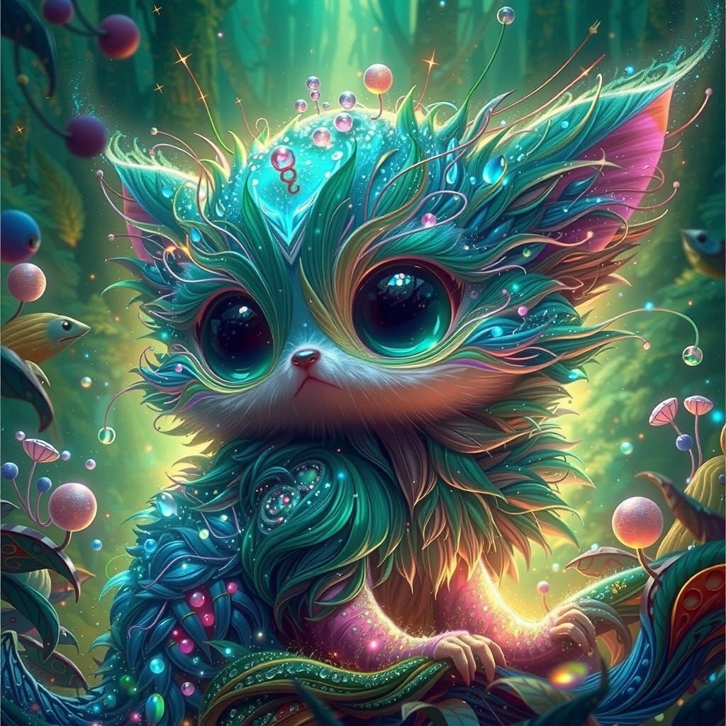 Mystical Iridescent Critter in Whimsical Forest