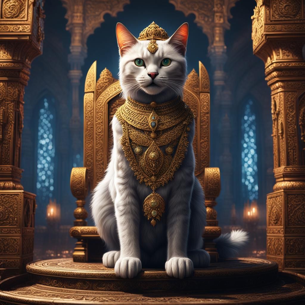 Indian Cat on Throne: Detailed Fantasy Art