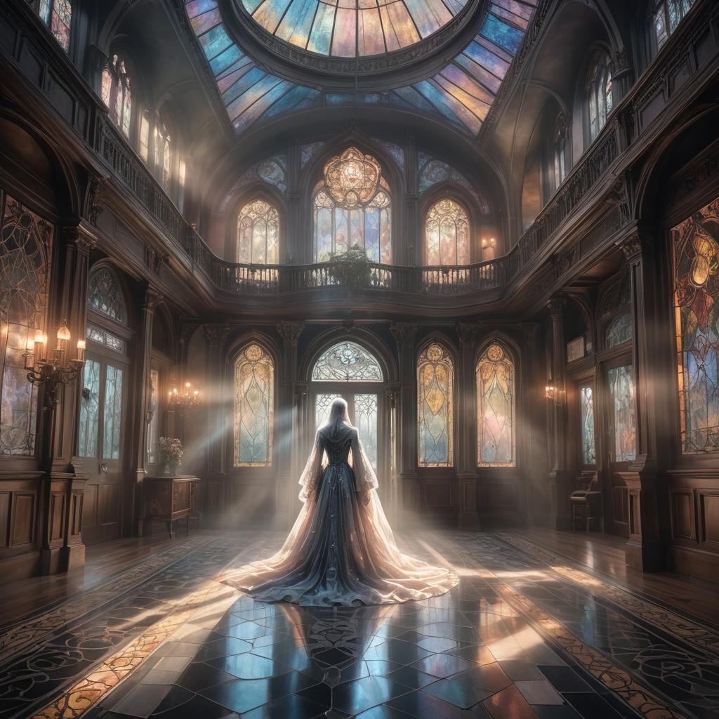 Ethereal Ghost in Victorian Foyer: Fantasy Art