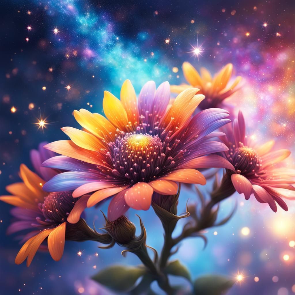 Magical Galaxy Flowers in Hyperrealistic Splash Art