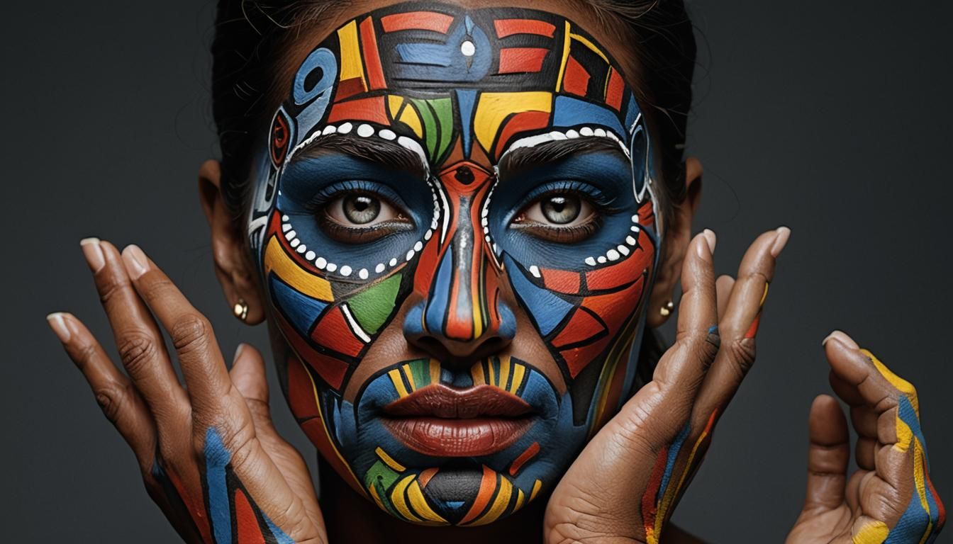 Colorful Picasso Body Painting Portrait in Hyperrealism
