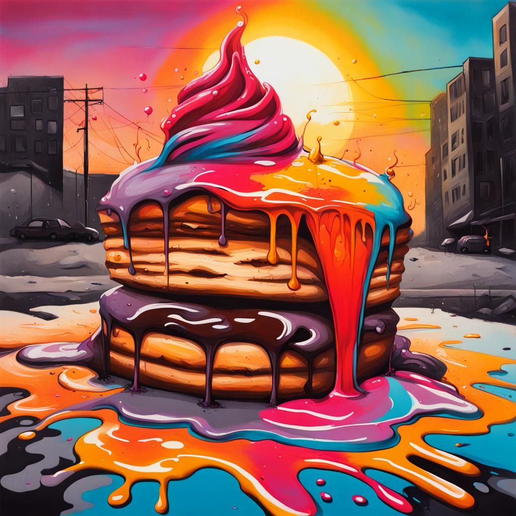 Colorful Desert Sunrise in Graffiti Art Style
