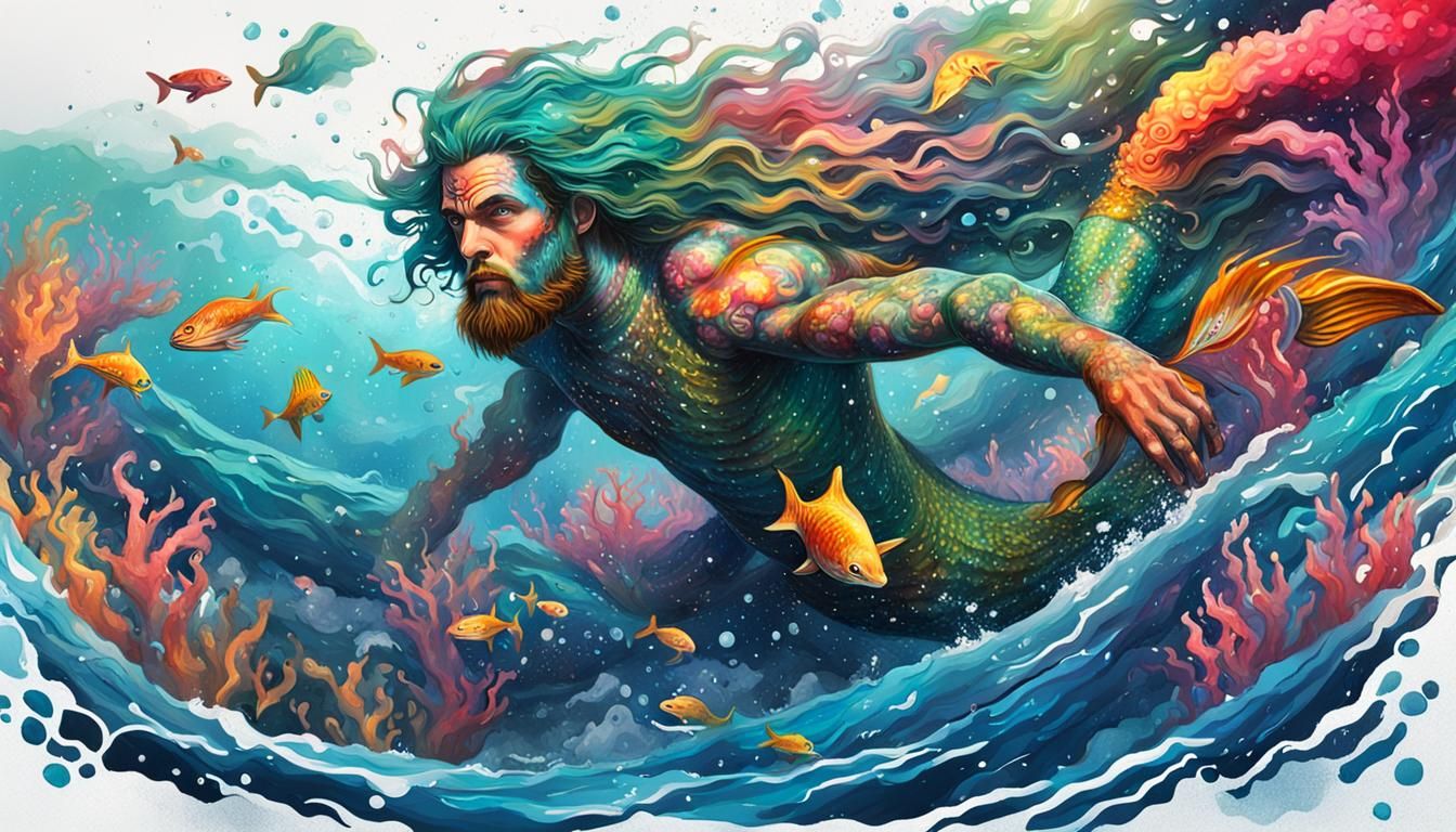 Transgender Merman in Pacific Ocean: Graffiti Art