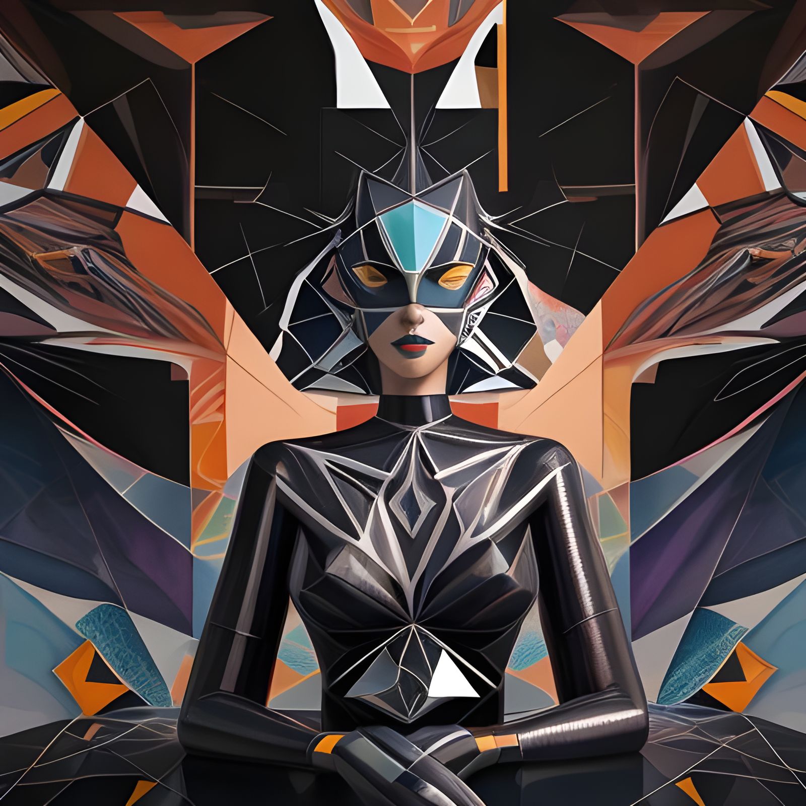 Cubist Temple Goddess in Geometric Fauvism Style