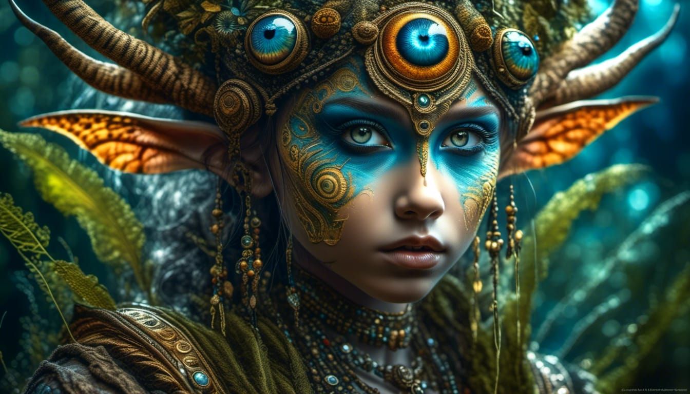 Dreamlike Alien Faun Portrait in Hyperdetailed Style