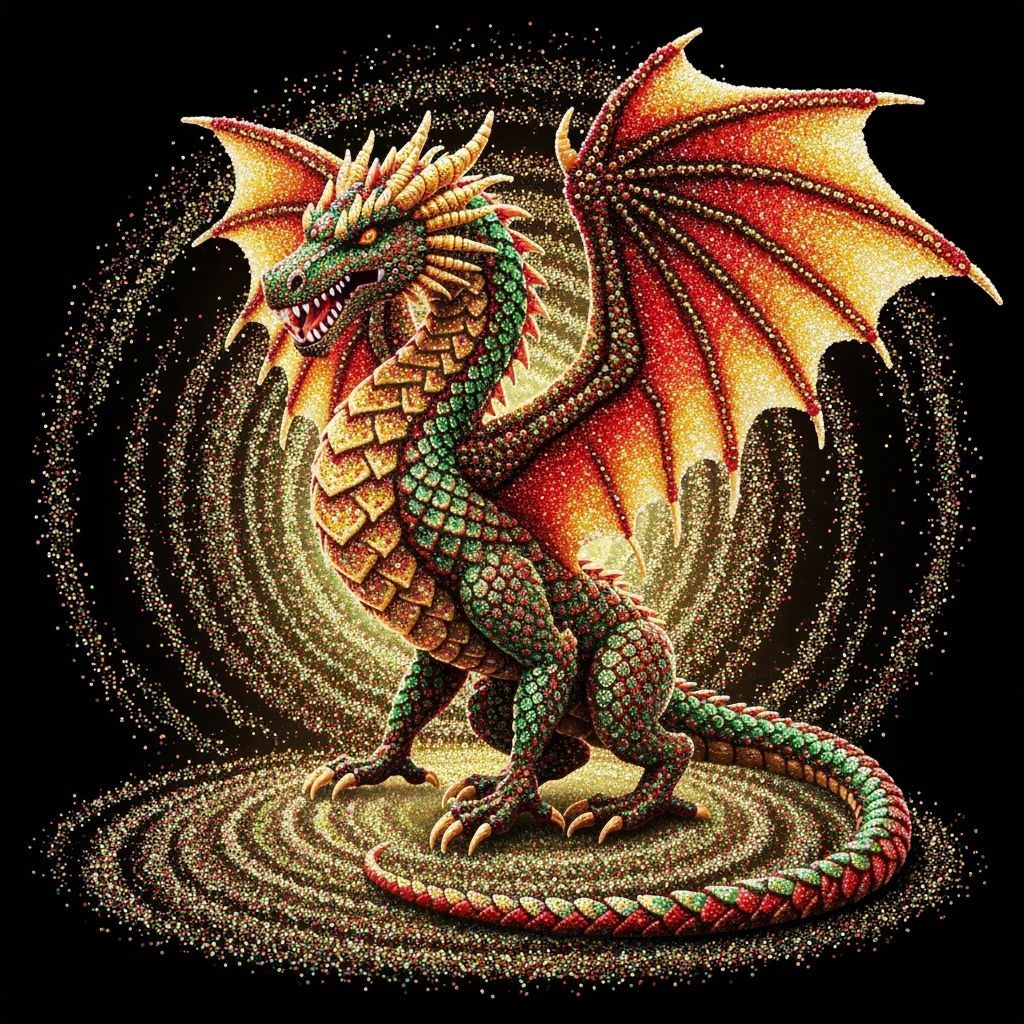 3D Beaded Dragon in a Fantasy Realm