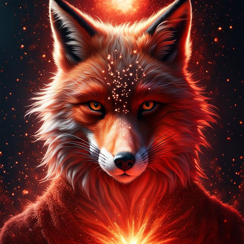 Epic Fox Warrior Disintegrating Into Red Energy
