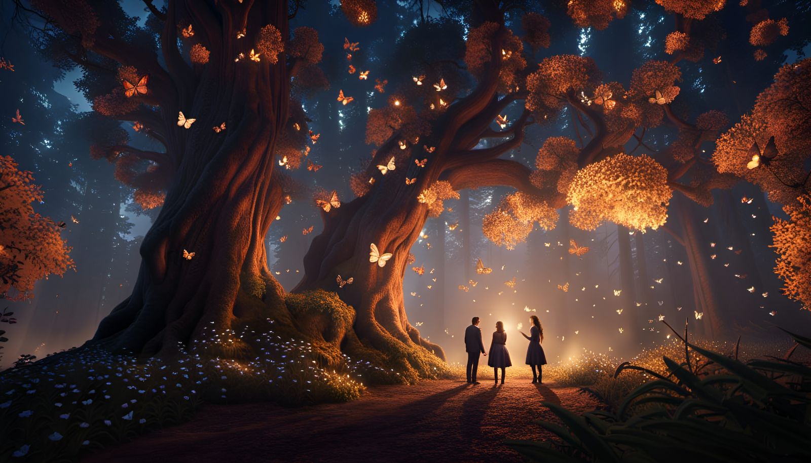 Enchanted Forest: Couple Under Giant Sequoias