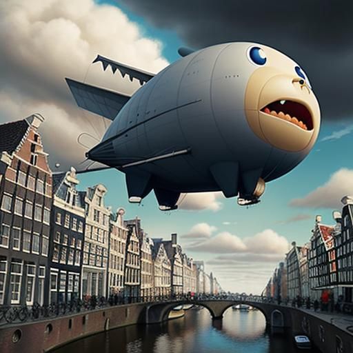 Cartoon Blimp Flies Over Amsterdam in Pin-Up Style