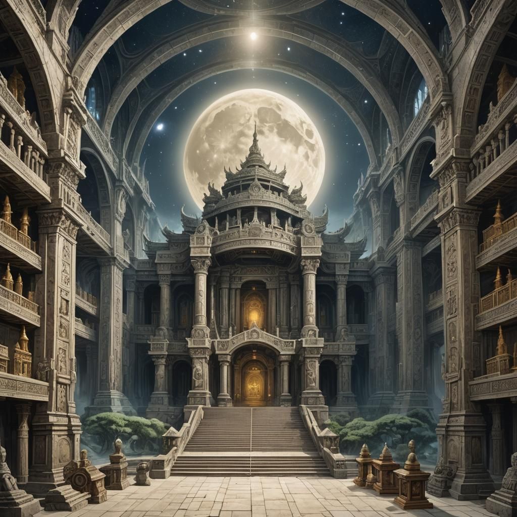Fantasy Temple Nave: Symbols of Law and Dreams
