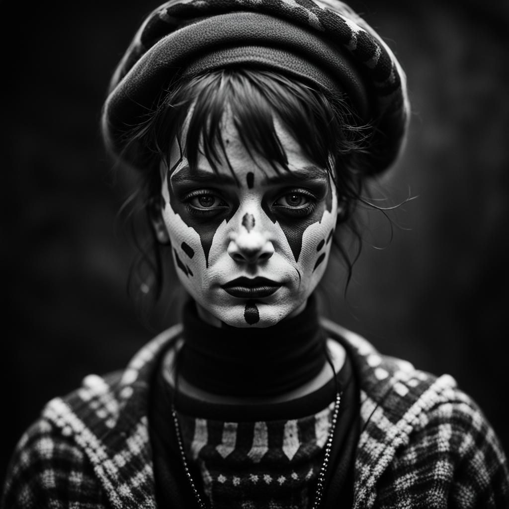 Black & White Portraits ( sad  femail Harlekin )