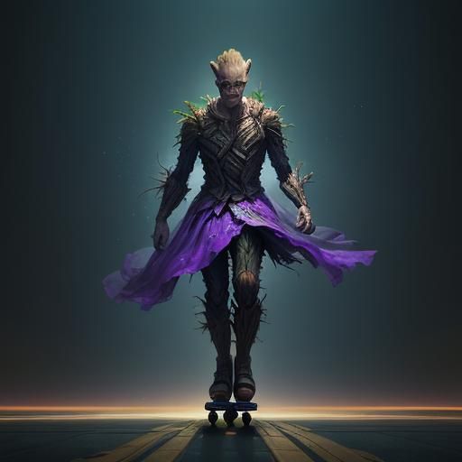 Groot Roller Skating: Dark Fantasy Concept Art