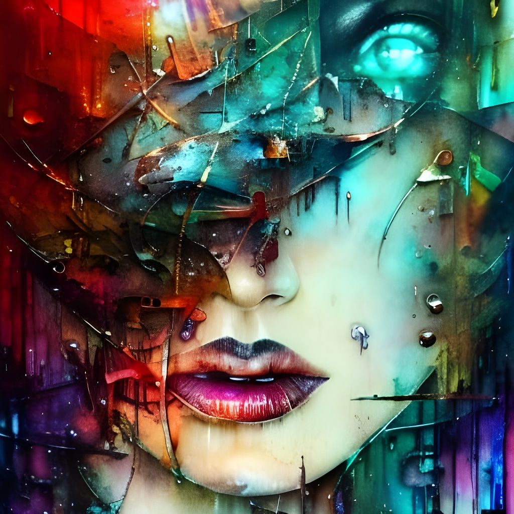 Luminescent Metallic Collage in Dark Fantasy Style