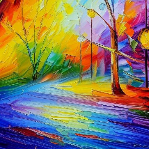 Rainbow Trees in Expressionist Impasto Style