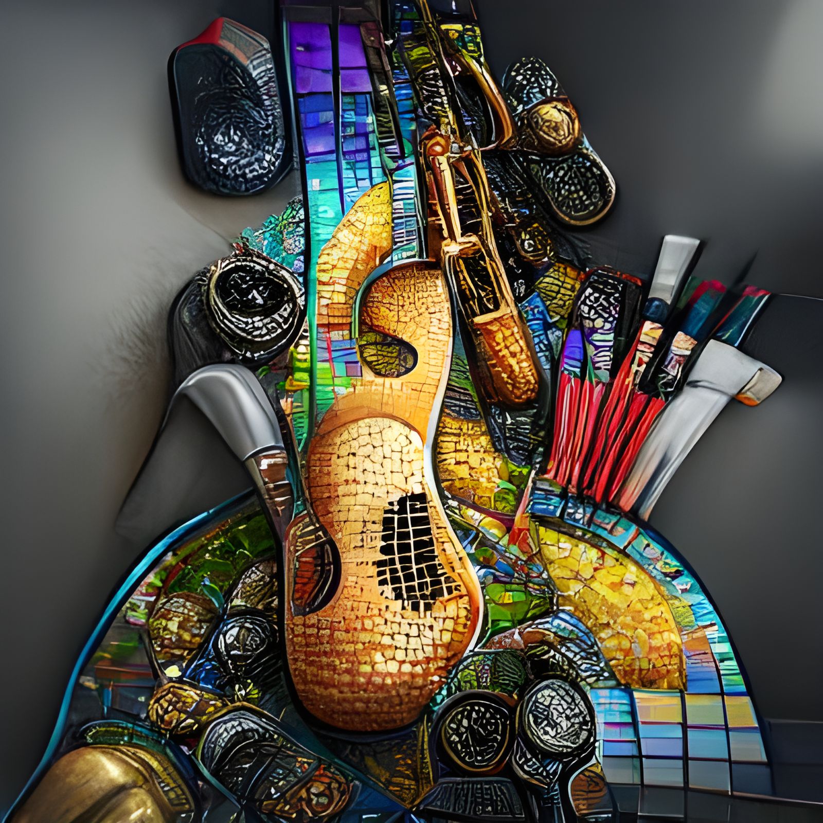 Colorful 3D Mosaic of Musical Instruments