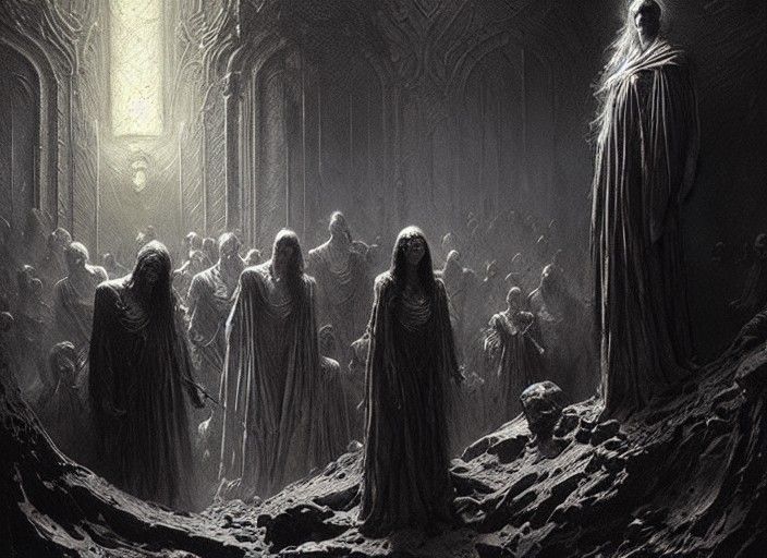 Gothic Horror Scene in Engraving Style