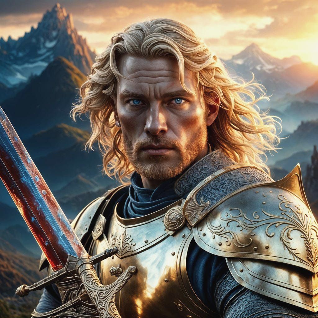 Heroic Knight Portrait with Golden Hair
