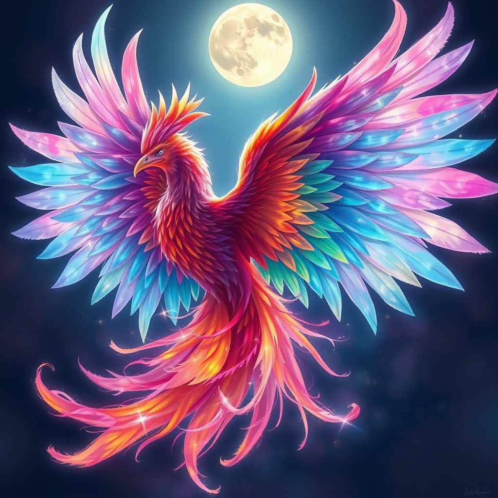 Rainbow Phoenix in Watercolor Style