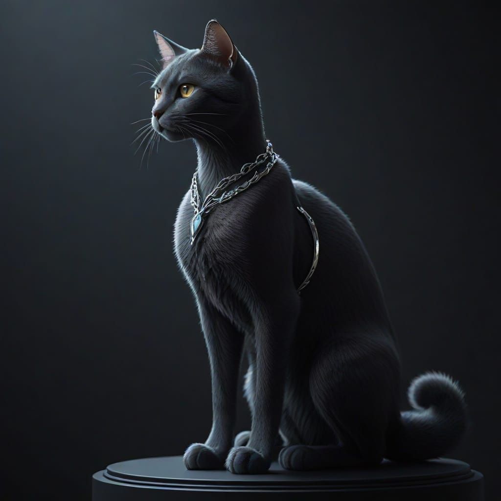 Elegant Silver Cat Silhouette in 3D Anime Style