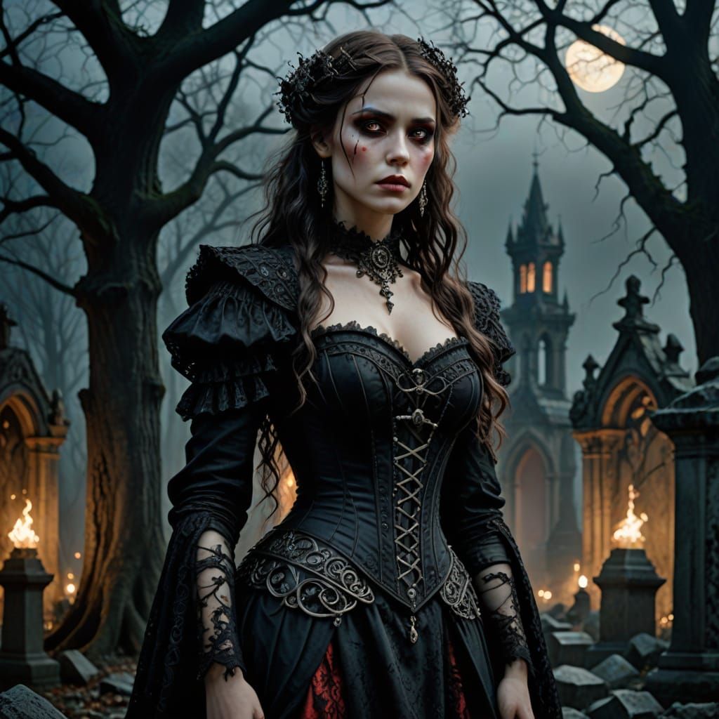 Gothic Enchantress Portrait in Art Nouveau Style