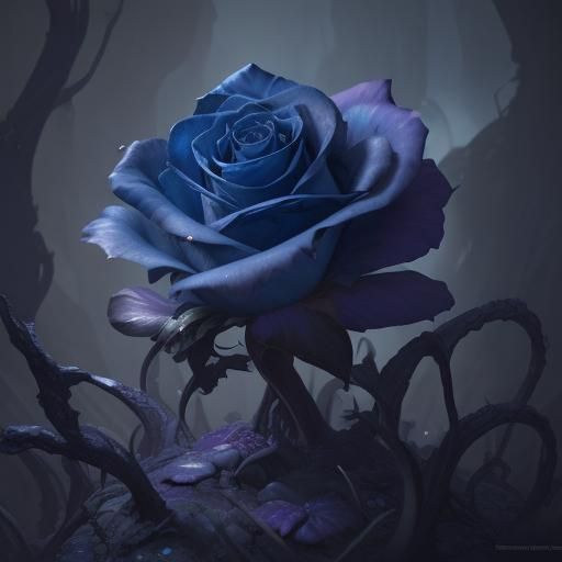 Fantastical Blue Rose in Detailed Matte Painting